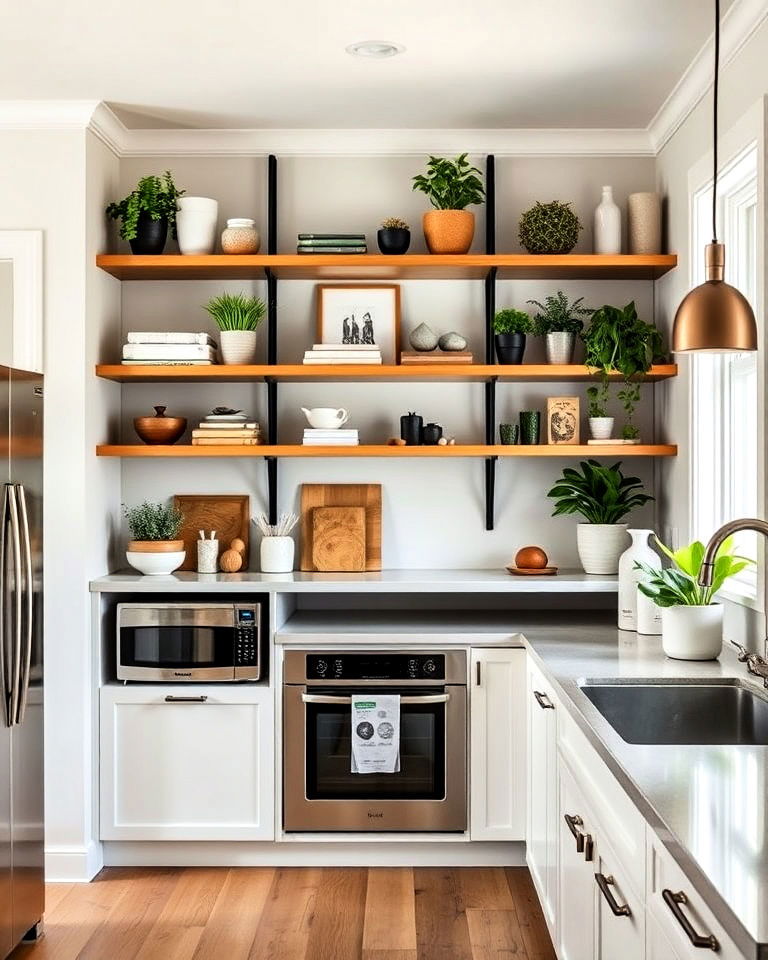 open shelving for a modern look - 25 Bungalow Interior Design Ideas