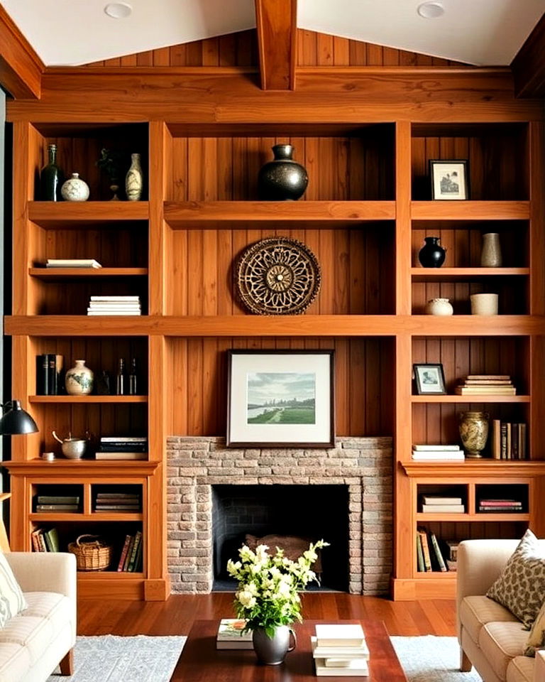 open shelving with simple lines - 25 Craftsman Living Room Ideas