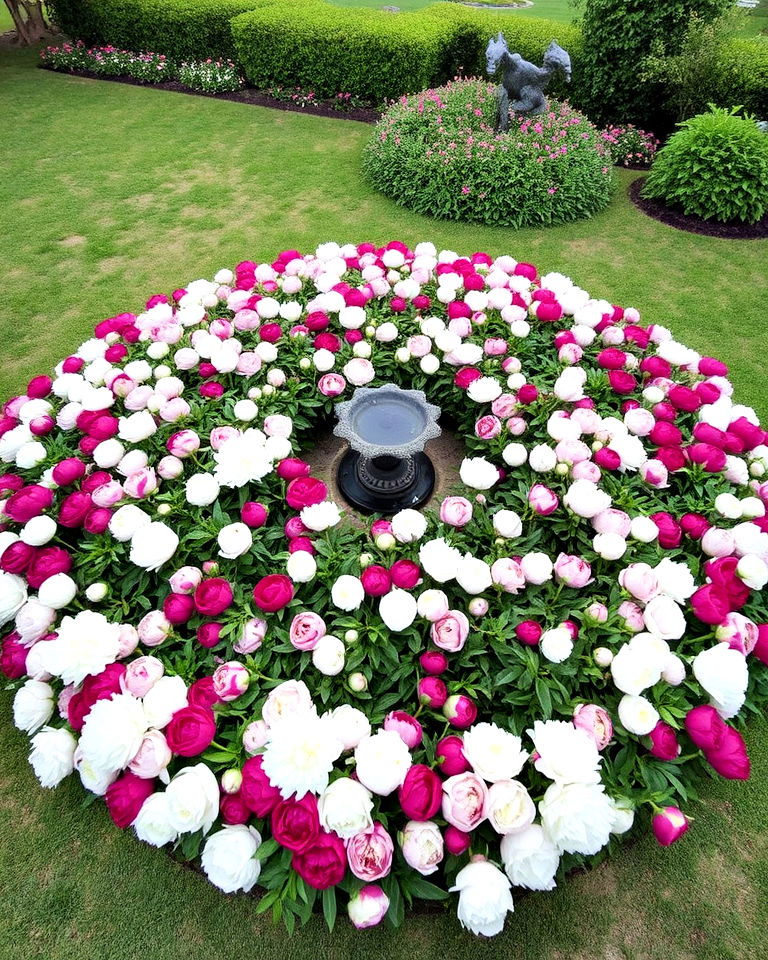 open spaces island beds filled with peonies - 15 Peony Garden Design Ideas