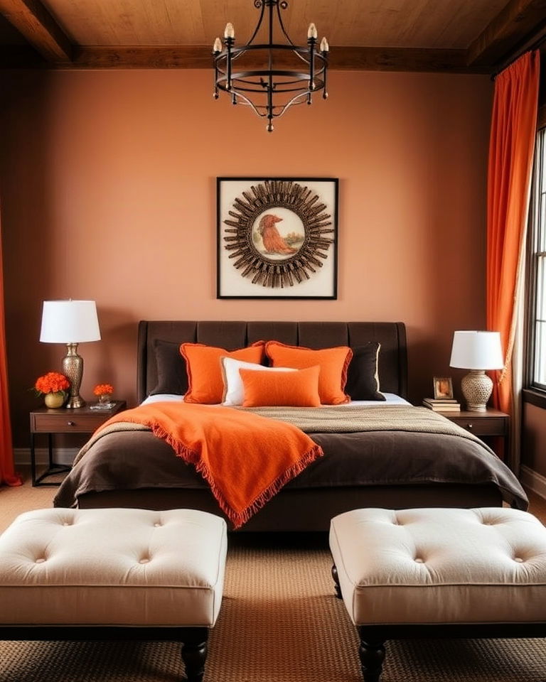 orange with brown bedroom - 25 Colors That Go With Brown for Any Room