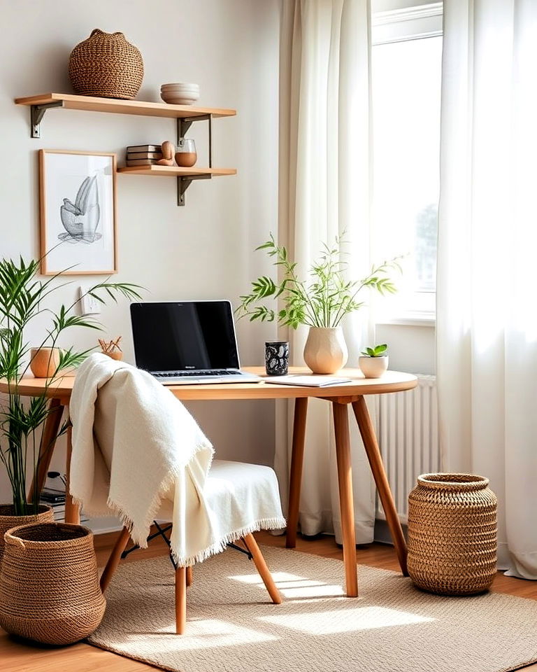 organic materials and textures home office - 30 Japandi Style Home Office Ideas