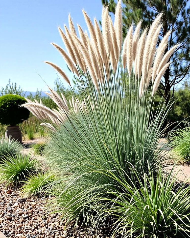 ornamental grass beds for movement - 25 Drought Tolerant Landscaping Ideas