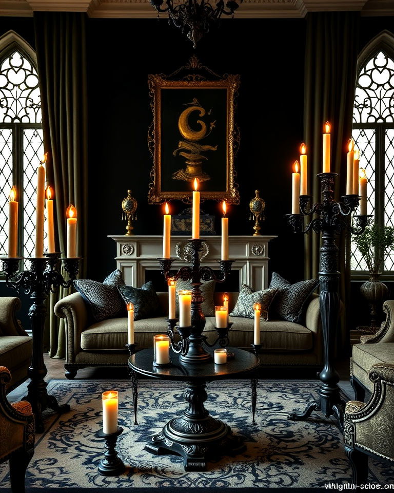 ornate candlesticks and candelabras living room - 20 Whimsigoth Living Room Ideas