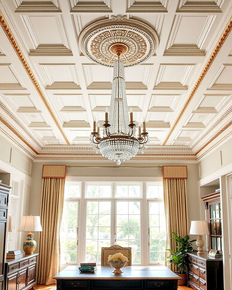 ornate ceiling details home office - 25 Traditional Home Office Ideas