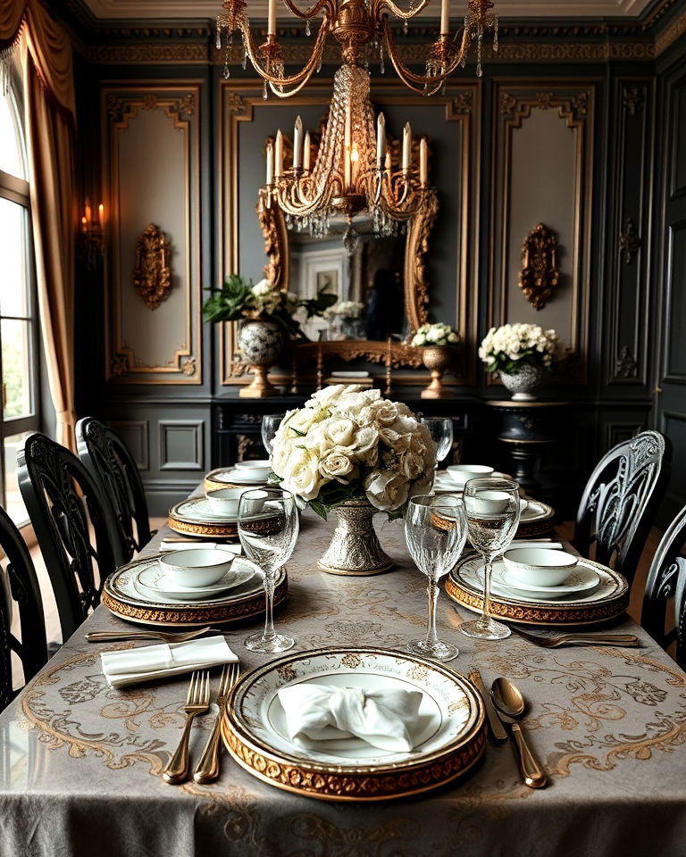 ornate tableware and cutlery dining room - 15 Dark Academia Dining Room Ideas