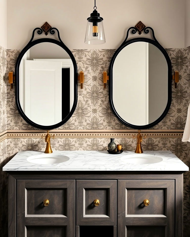 ornate tile backsplash dark academia bathroom - 25 Dark Academia Bathroom Ideas