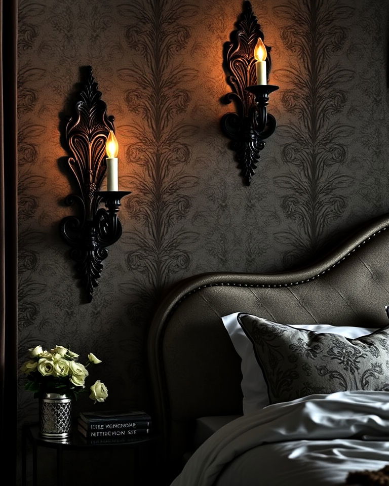ornate wall sconces for mystical lighting - 20 Whimsigoth Bedroom Ideas