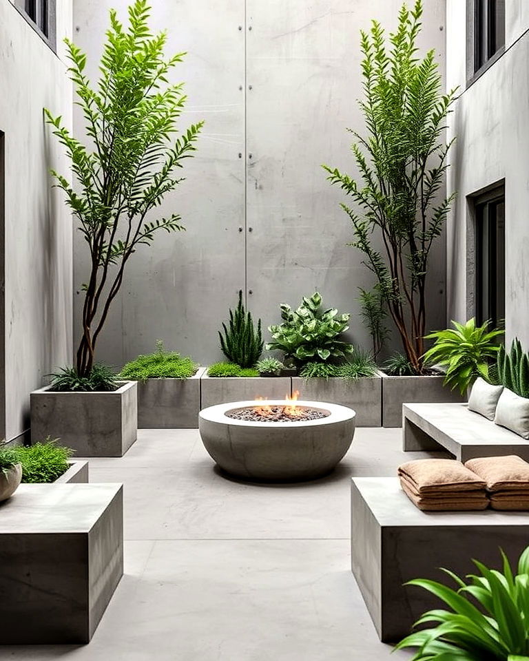 outdoor brutalist features with concrete planters - 15 Brutalism Interior Design Ideas