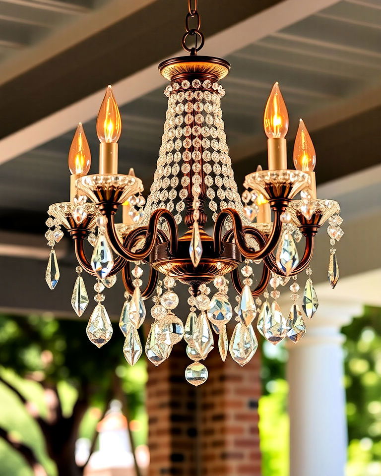 outdoor chandelier adorned with sparkling crystals - 15 Outdoor Chandelier Ideas