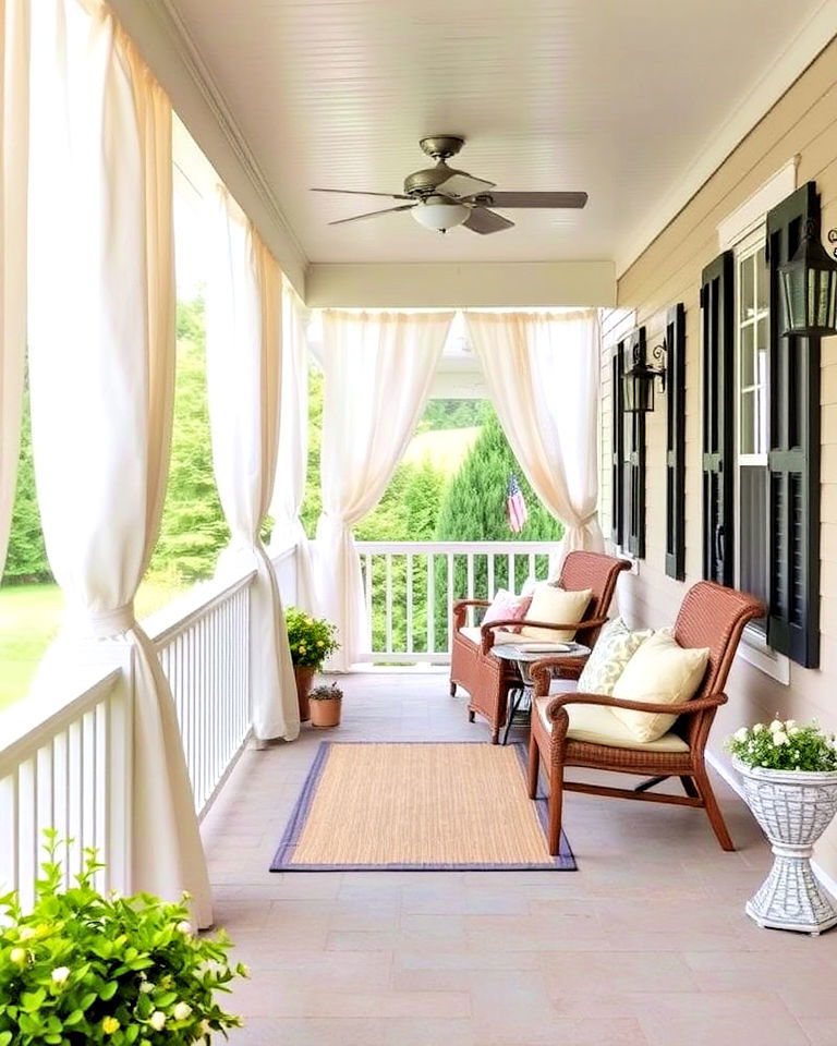 outdoor curtains for privacy and elegance - 15 Cottage Front Porch Ideas