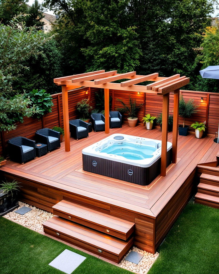 outdoor decking with outdoor spa - 30 Garden Decking Ideas