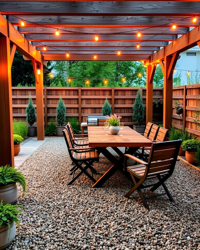 outdoor dining area using pea gravel - 20 Pea Gravel Landscaping Ideas