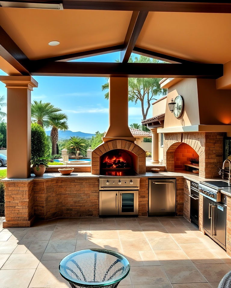 outdoor kitchen with pizza ovens - 25 Mediterranean Mansion Ideas