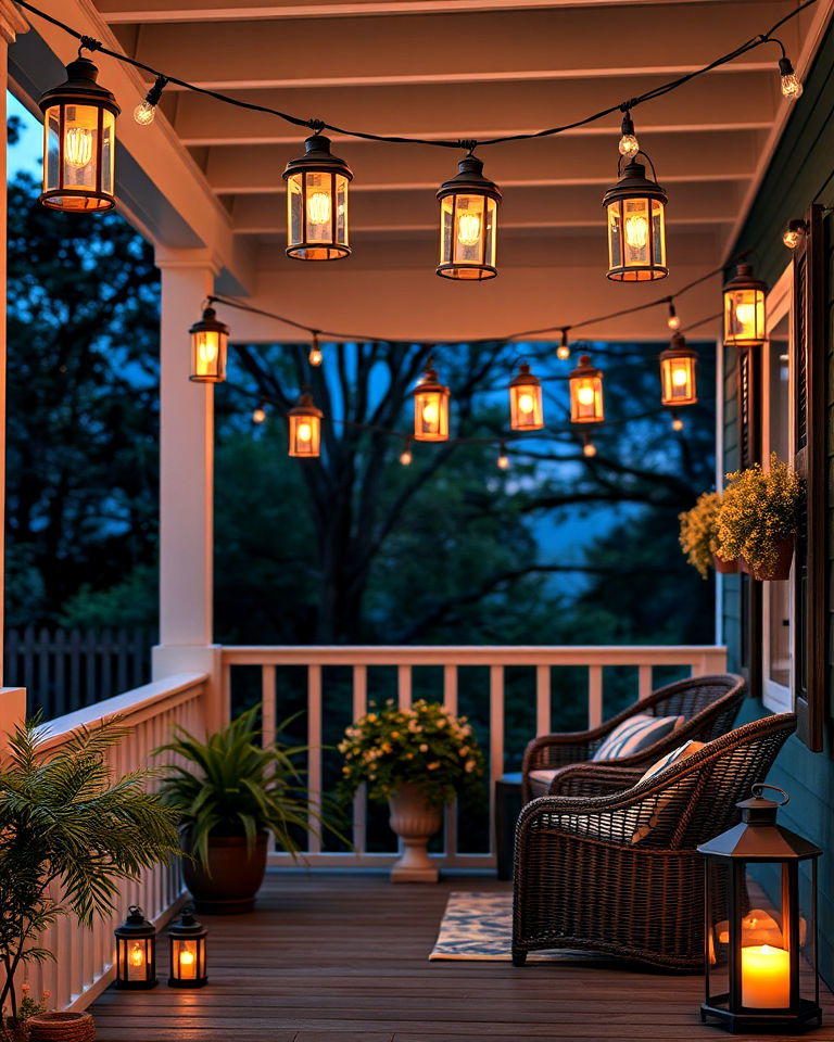 outdoor lantern string lights for timeless sophistication - 15 Front Porch String Lights Ideas