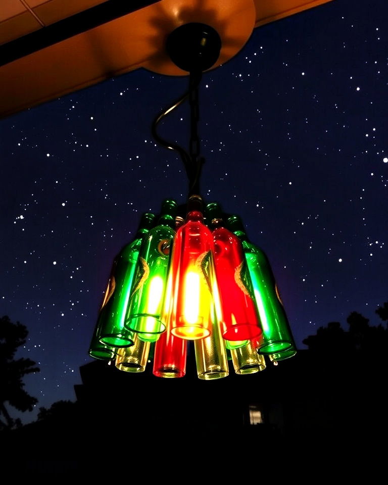 outdoor recycled bottle chandeliers - 15 Outdoor Chandelier Ideas
