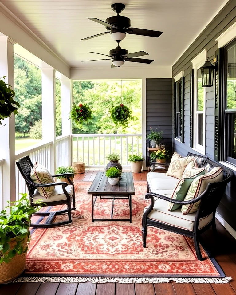 outdoor rug adds warmth and style to your veranda - 40 Veranda Ideas