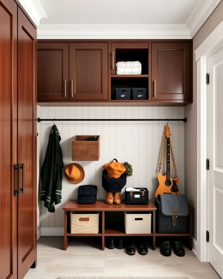 overhead storage cabinets mudroom closet - 15 Mudroom Closet Ideas