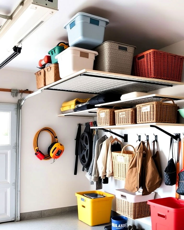 overhead storage solutions in garage mudroom - 20 Garage Mudroom Ideas