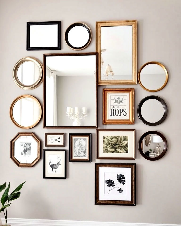 overlapping mirrors for a three dimensional gallery wall - 25 Mirror Gallery Wall Ideas
