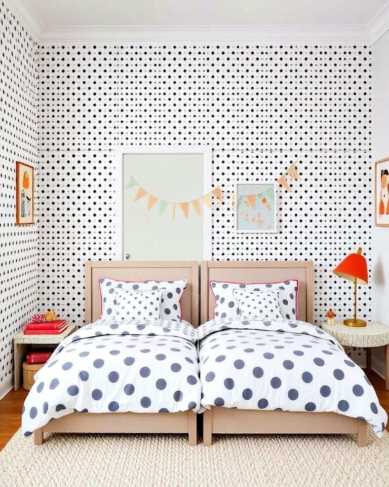 overlapping wallpaper patterns for shared kids room - 40 Shared Kids Room Design Ideas