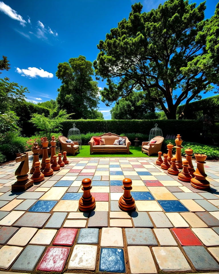 oversized chessboard whimsical garden - 20 Whimsical Garden Ideas