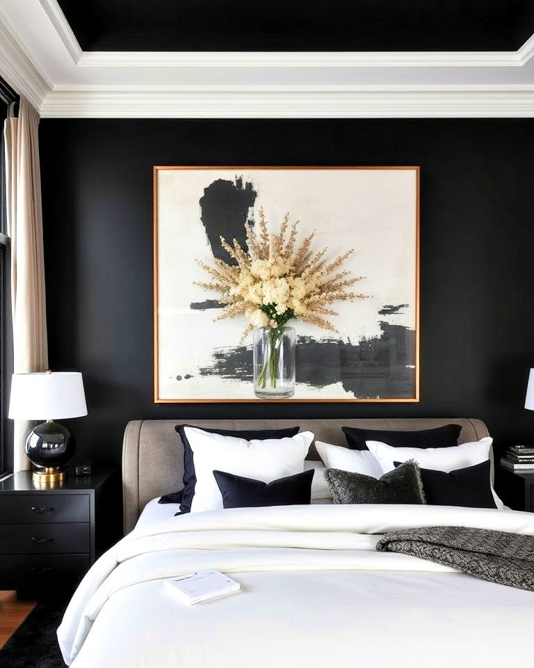 oversized decor in luxury black bedroom - 25 Luxury Black Bedroom Ideas