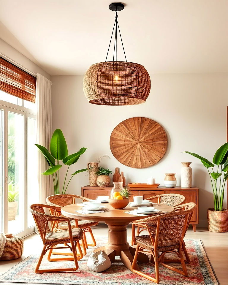 oversized pendant light for a bohemian dining space - 15 Bohemian Tropical Bohemian Decor