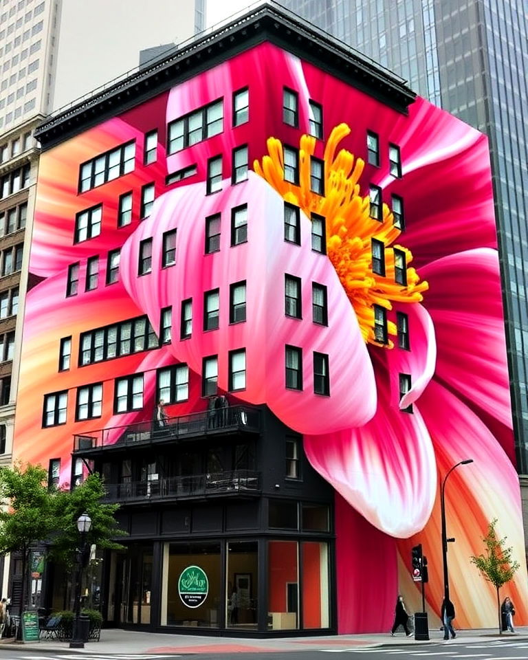 oversized petal portraits mural - 15 Flower Murals on Buildings