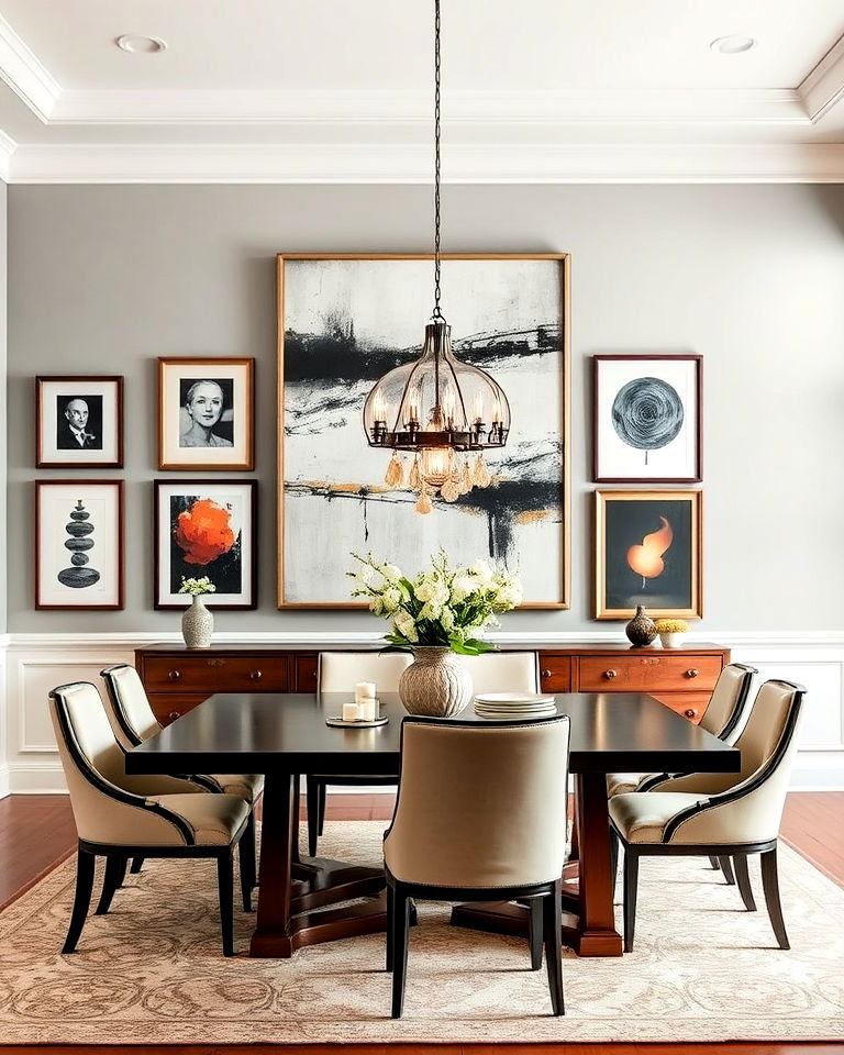 oversized statement pieces dining room - 15 Dining Room Gallery Wall Ideas
