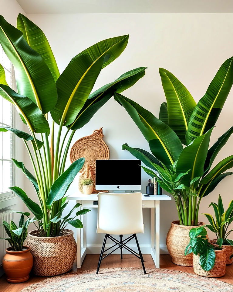 oversized tropical plants for home office decor - 15 Bohemian Tropical Bohemian Decor