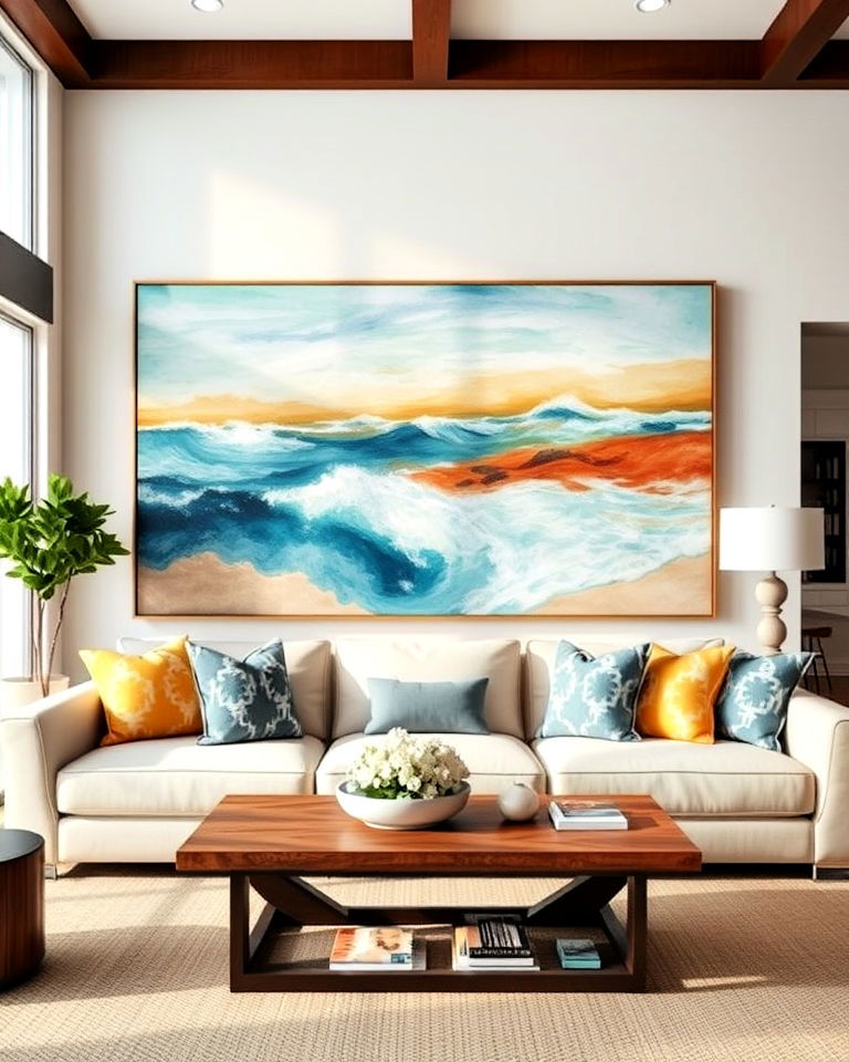 oversized wall art beach house interior - 30 Beach House Interior Design Ideas