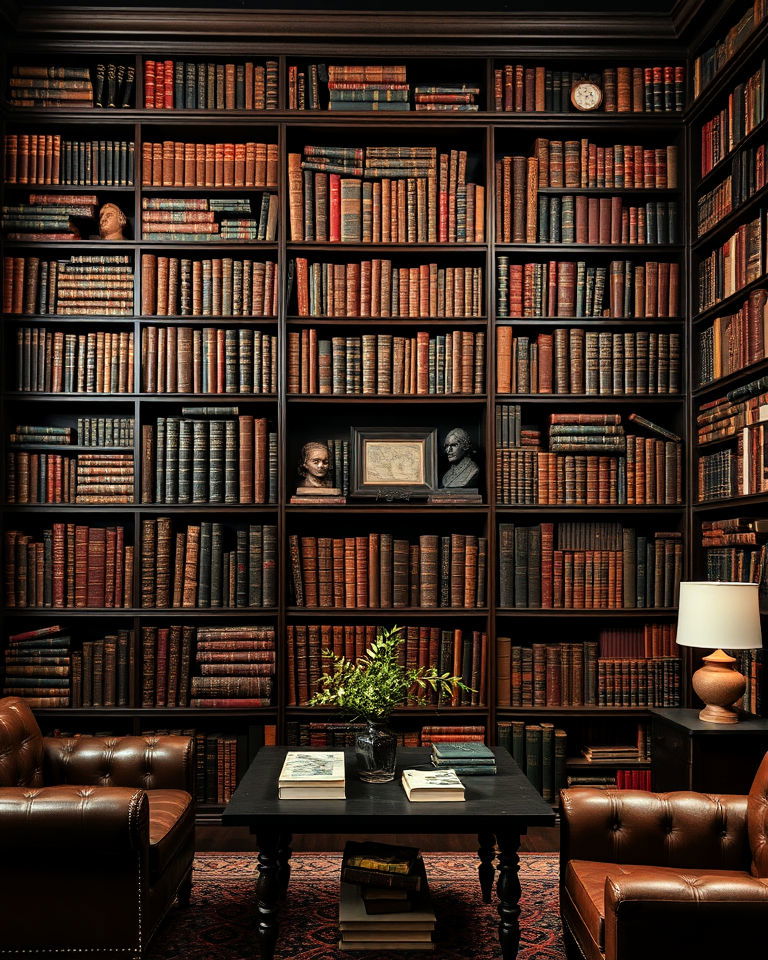 overstuffed bookshelves dark academia living room - 25 Dark Academia Living Room Ideas