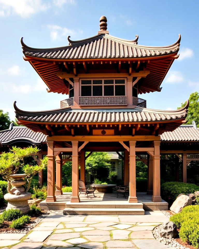 pagoda style structures centerpiece to garden - 25 Asian Landscaping Ideas