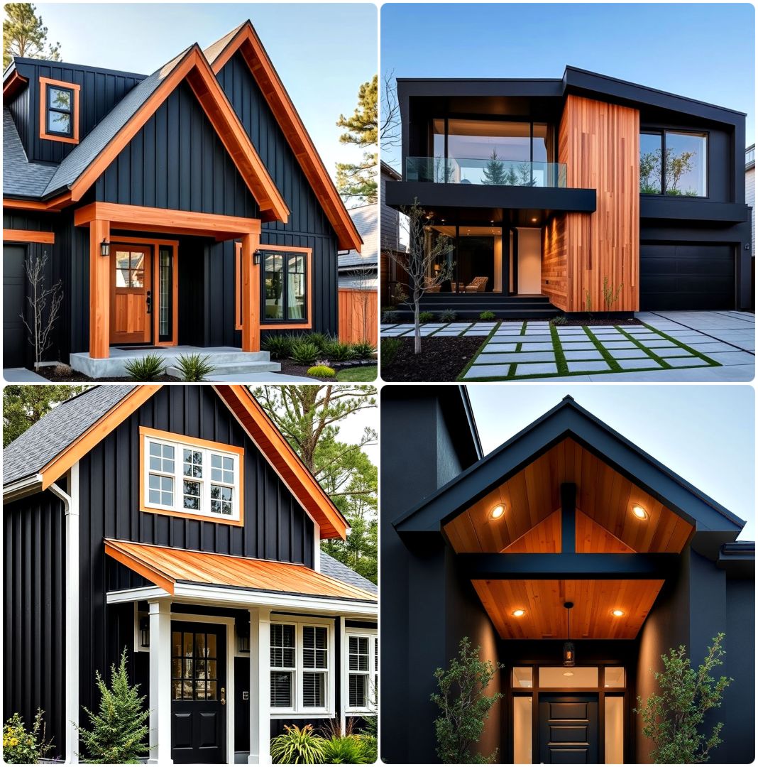 paint colors for a modern black house with cedar accents