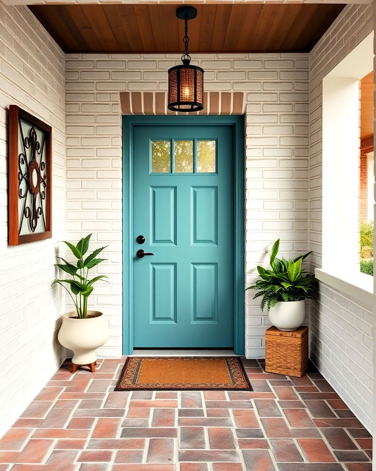painted brick floor entryway for a pop of color - 15 Brick Floor Entryway Ideas
