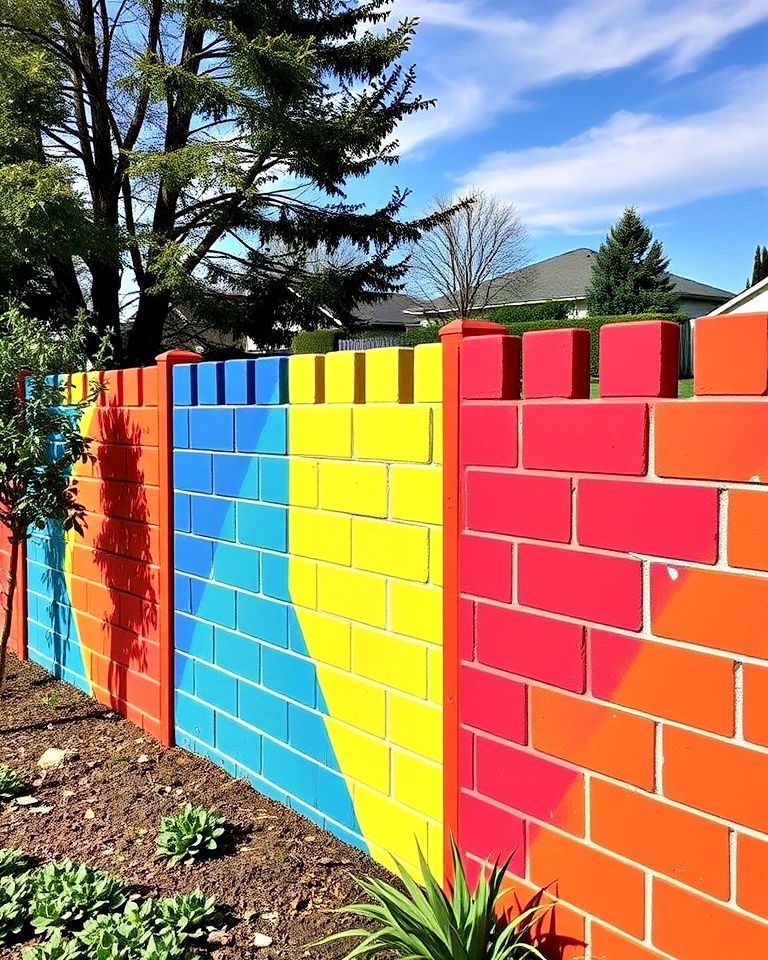 painted cinder block fence - 25 Cinder Block Fence Ideas