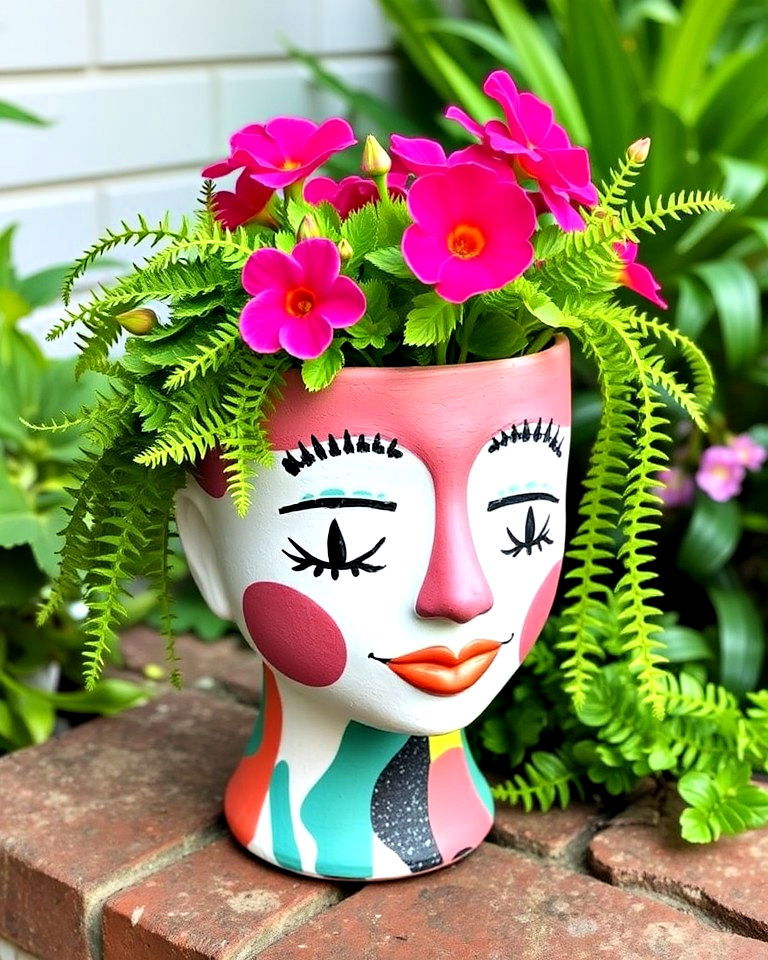 painted clay head planters - 15 Head Planter Ideas