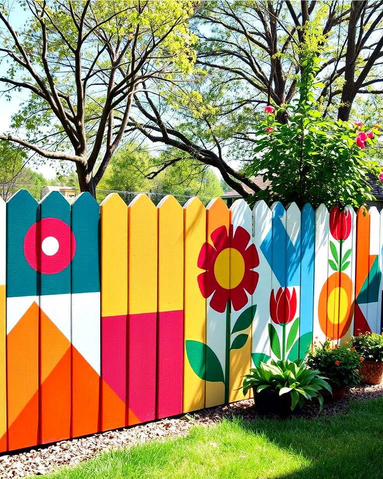 painted designs fence or a playful vibe - 20 Board on Board Fence Ideas