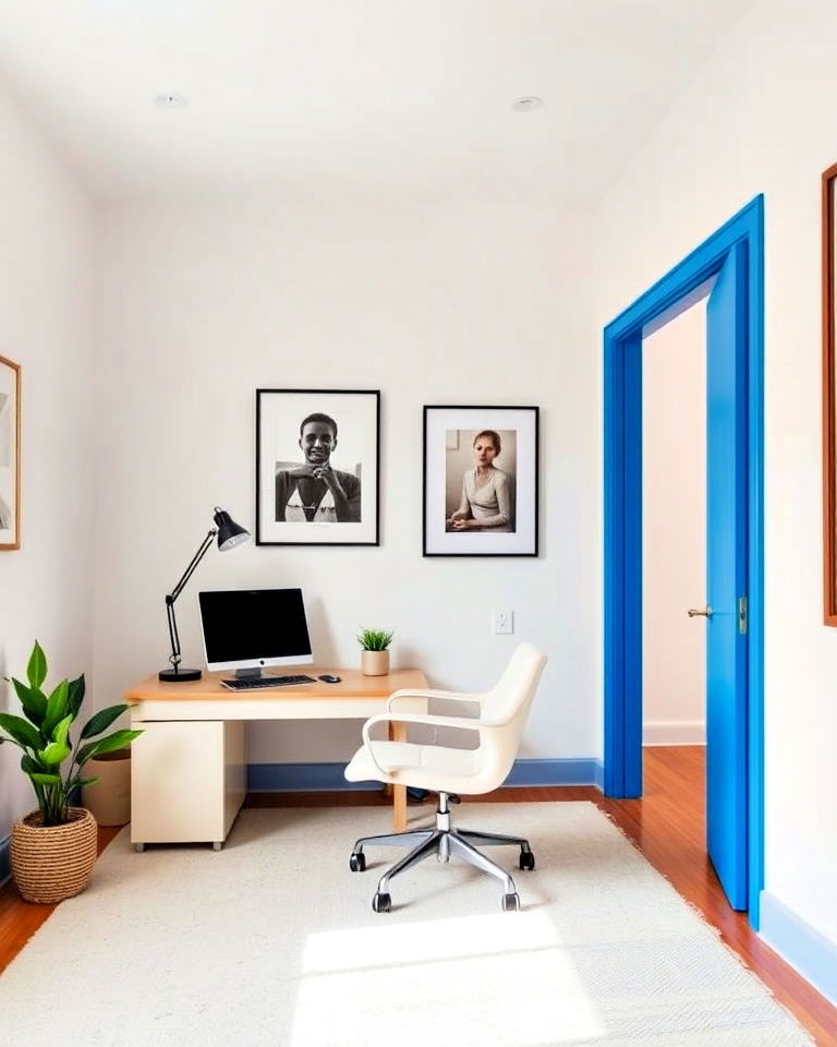 painted door frames in contrasting bold colors - 30 Colorful Home Office Ideas