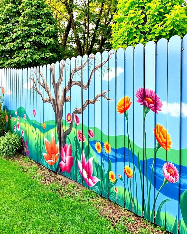 painted mural fence art - 20 Fence Art Ideas