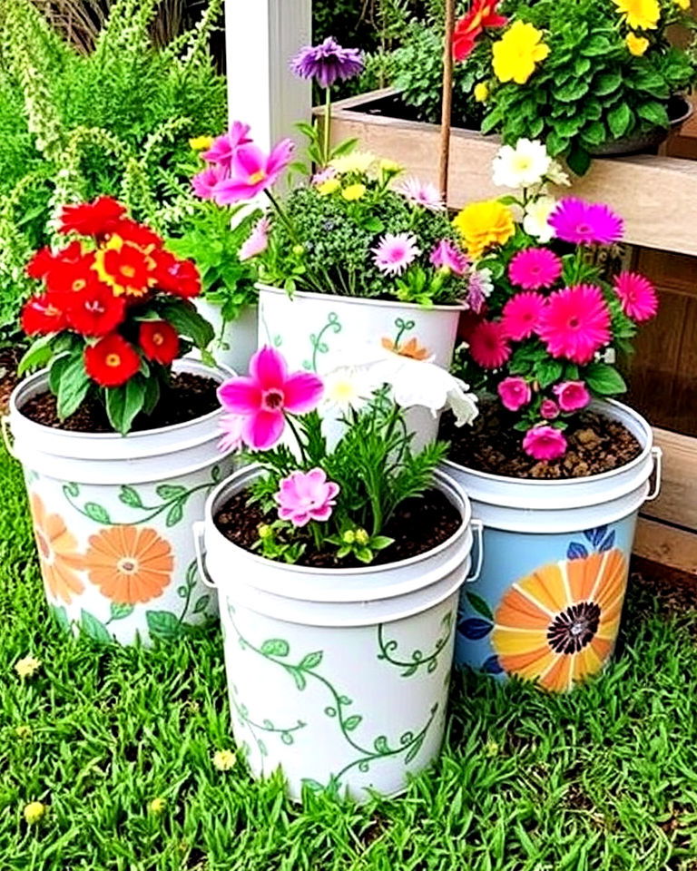 painted theme bucket garden - 15 Bucket Garden Ideas