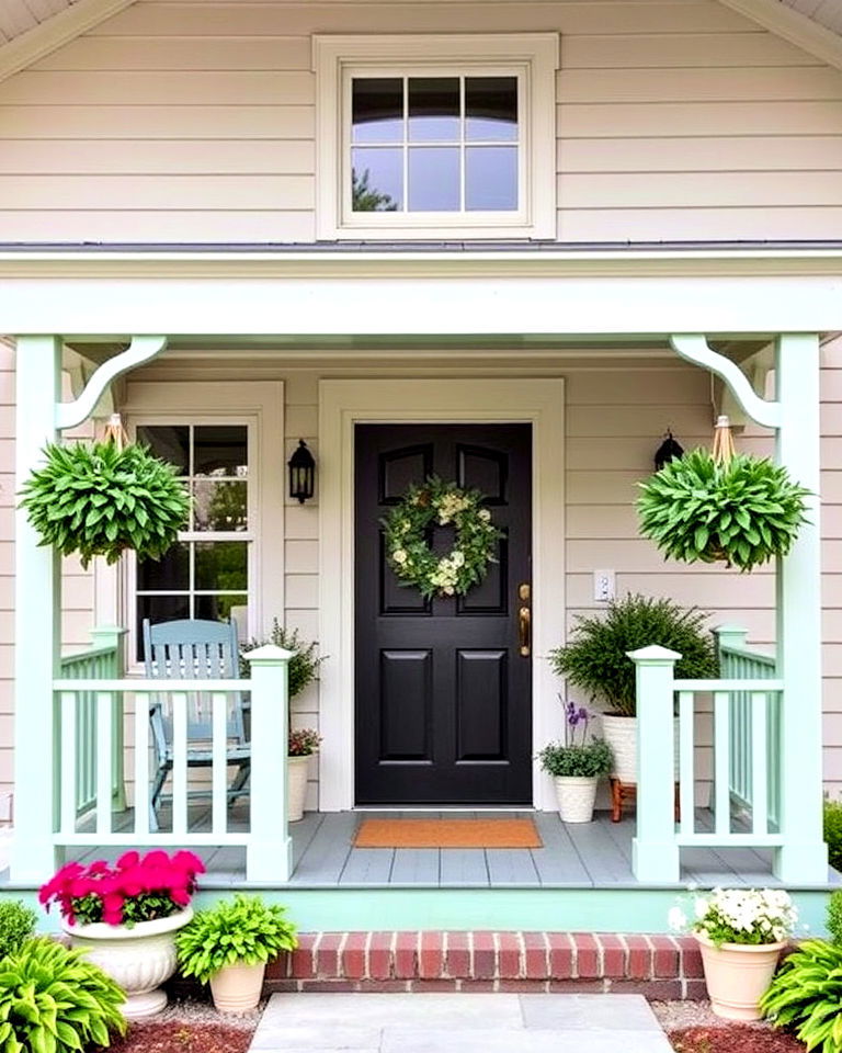 painted wooden railings for a pop of color - 15 Cottage Front Porch Ideas