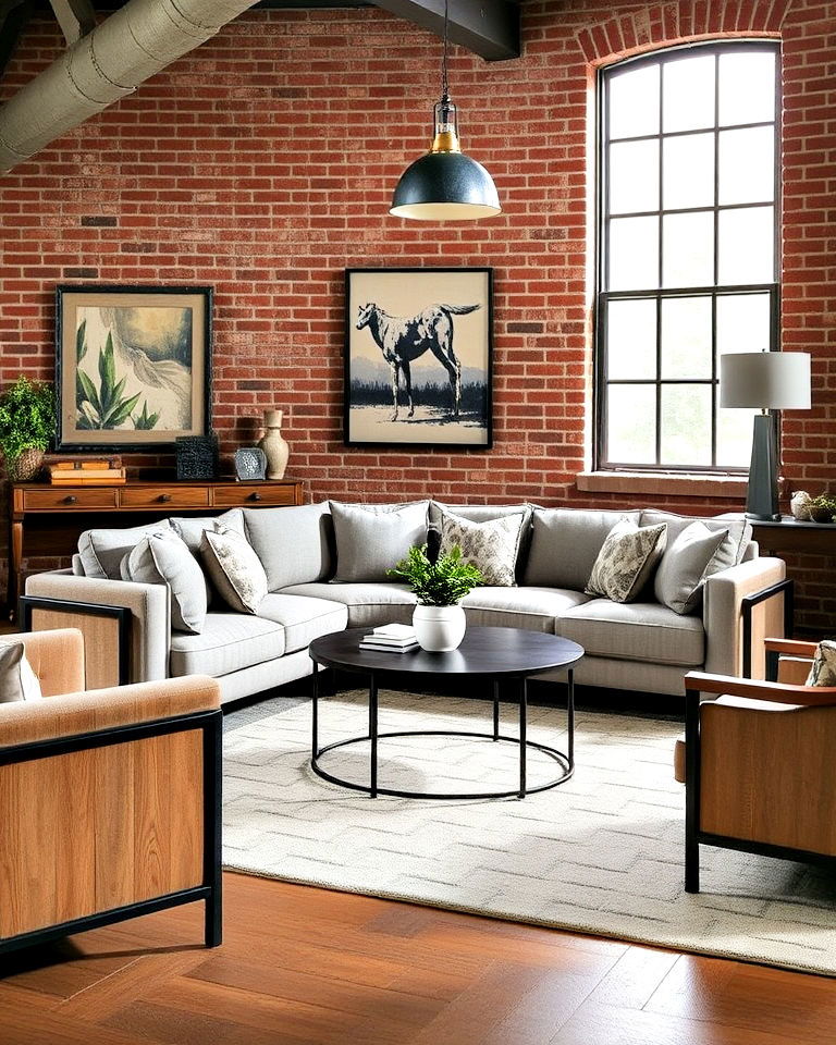 pair a metal framed sofa with a wooden framed one - 15 Mismatched Sofas in Living Room Ideas
