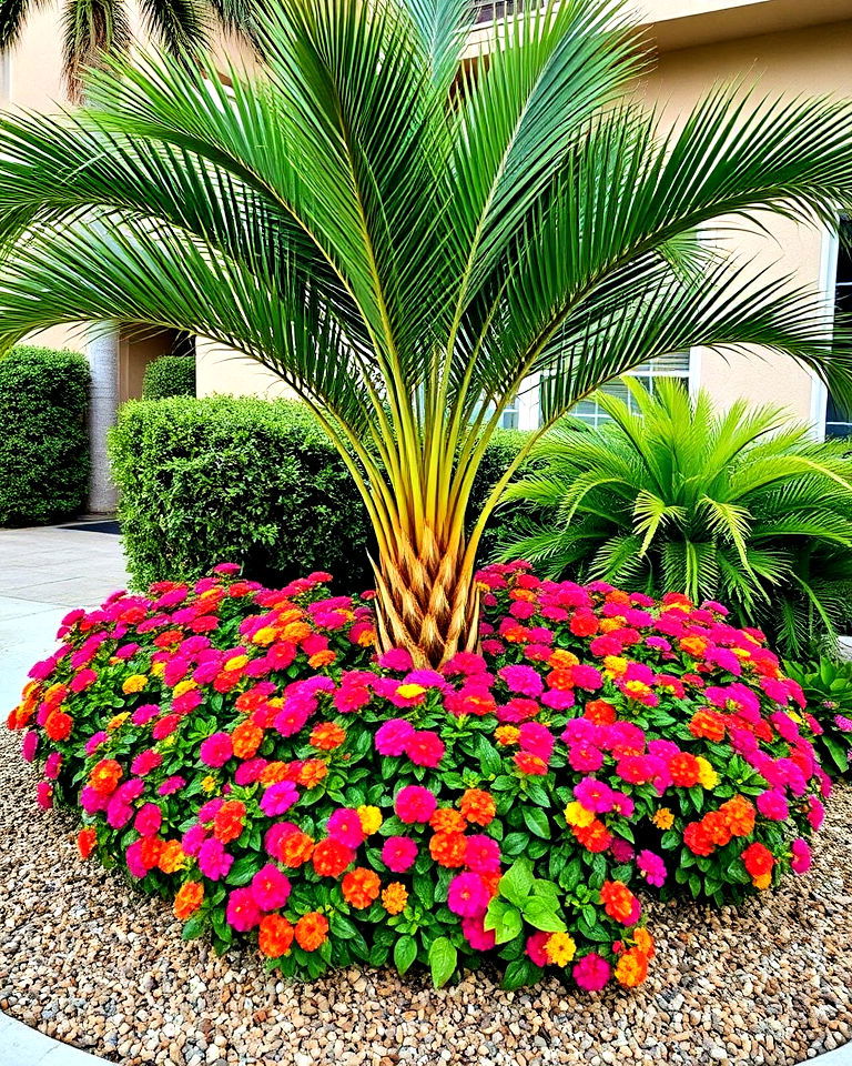 pair lantana with small palm trees front yard - 15 Front Yard Lantana Landscaping Ideas
