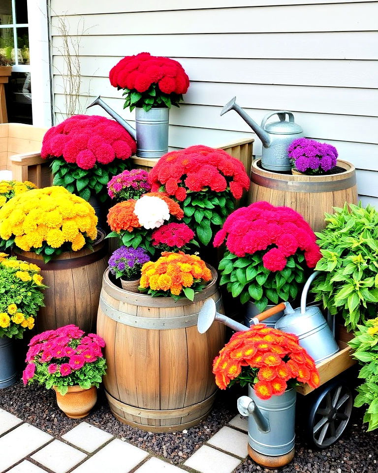 pair mums with rustic elements pair mums with rustic elements - 20 Mums Landscaping Ideas