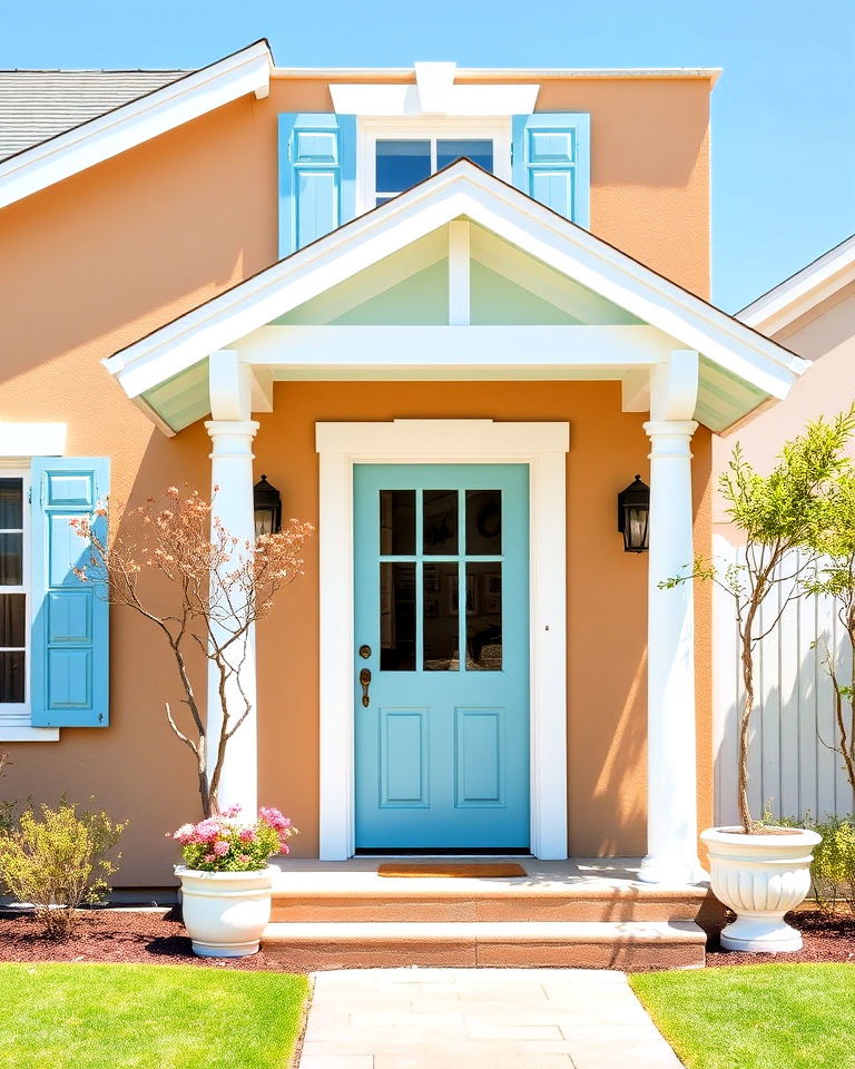 pairing tan with light blue highlights - 30 Tan House Color Schemes