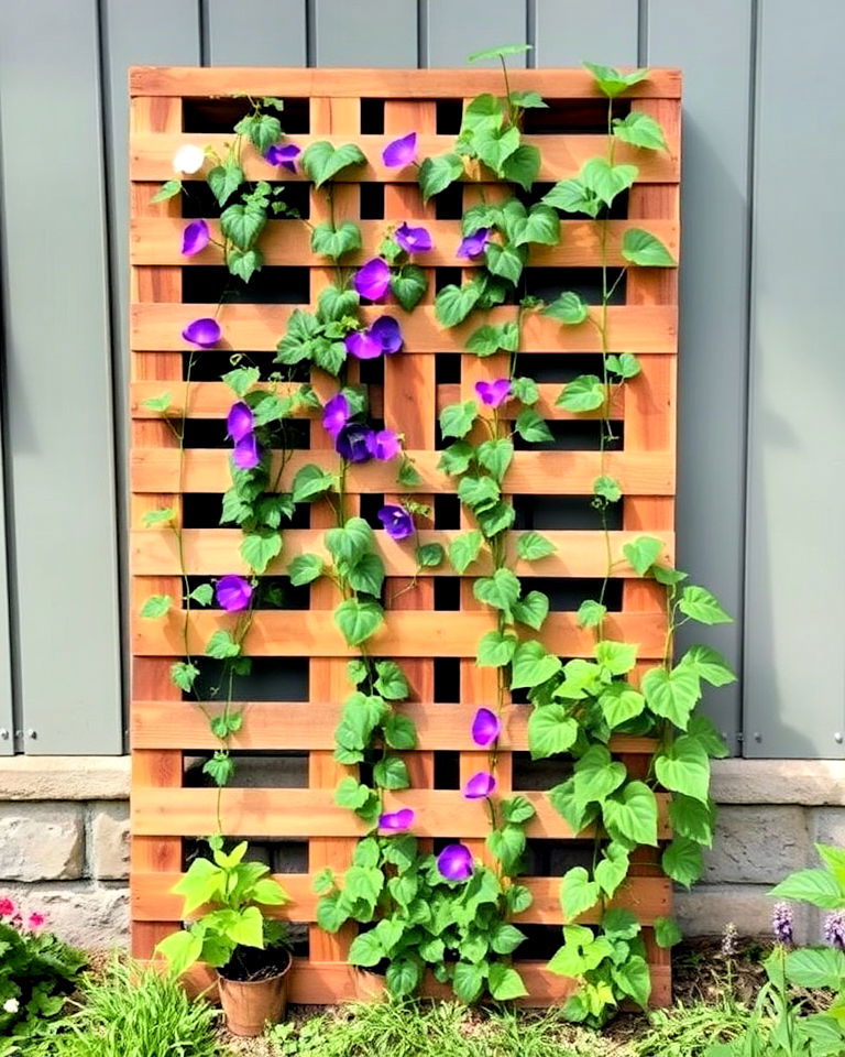 pallet trellis for plant climbers - 20 Vertical Pallet Garden Ideas