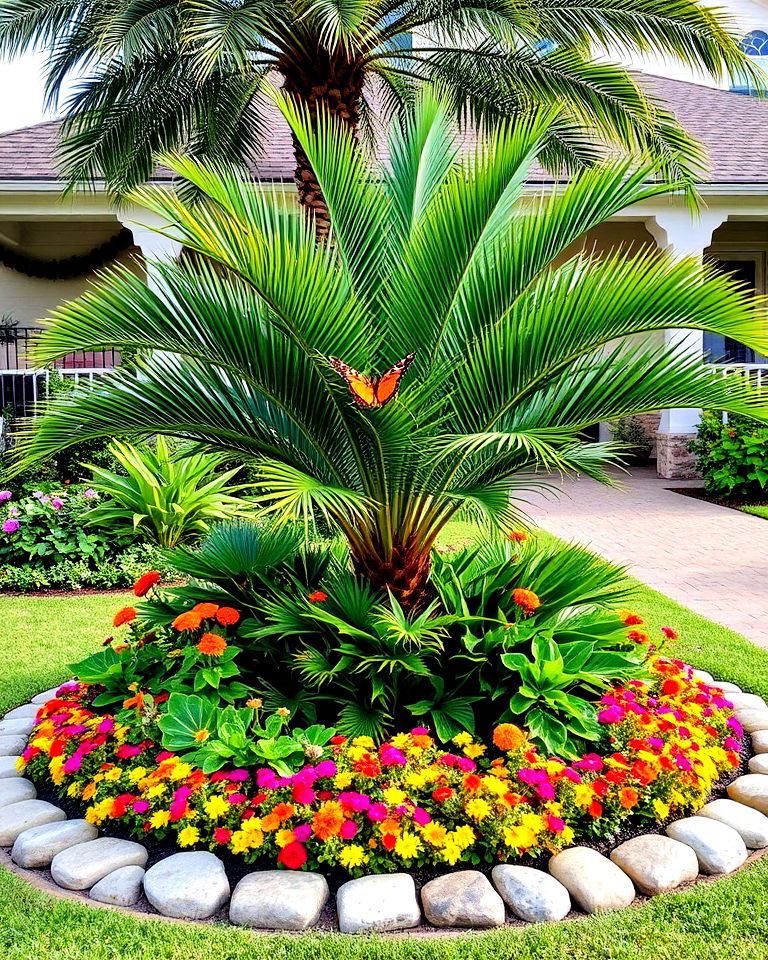 palm island with butterfly garden - 25 Front Yard Palm Tree Landscape Design Ideas