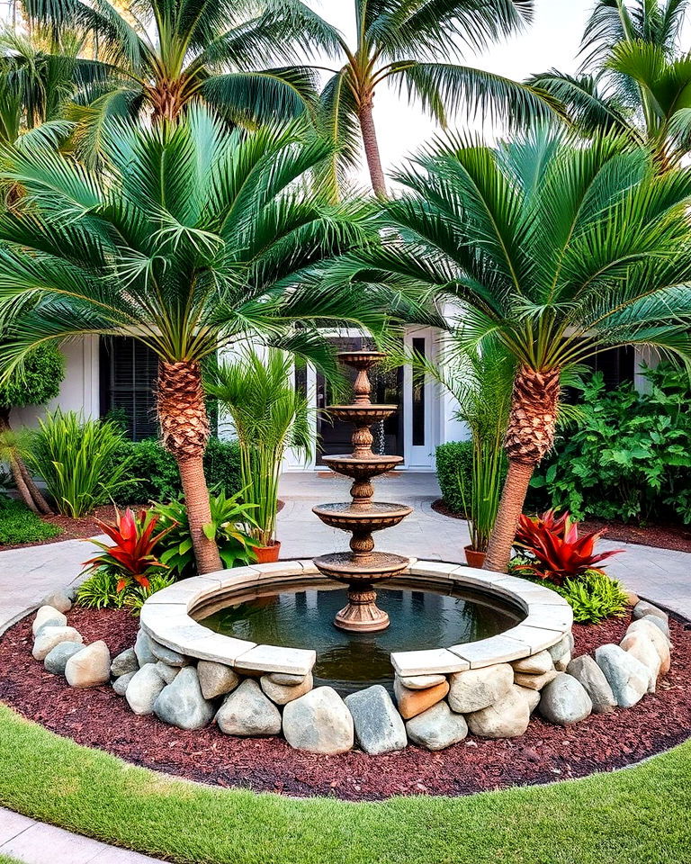 palm island with water feature - 25 Front Yard Palm Tree Landscape Design Ideas