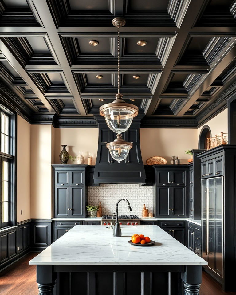 paneled walls and ceilings for academia kitchen - 25 Dark Academia Kitchen Ideas